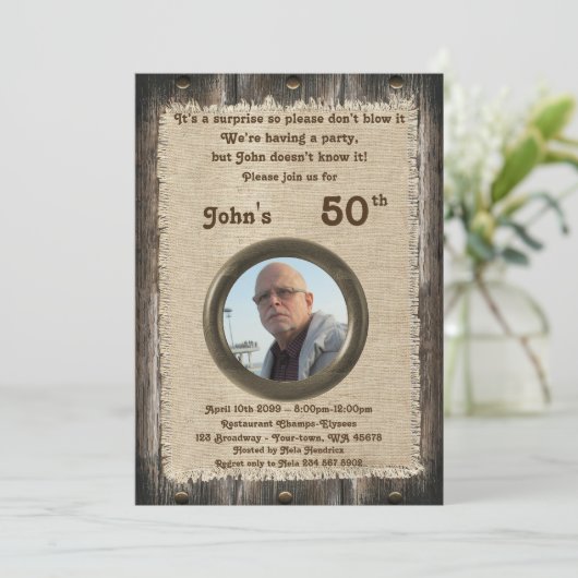 50th, Verjaardag man, elke leeftijd, hout, rustiek Kaart (Staand voorkant)