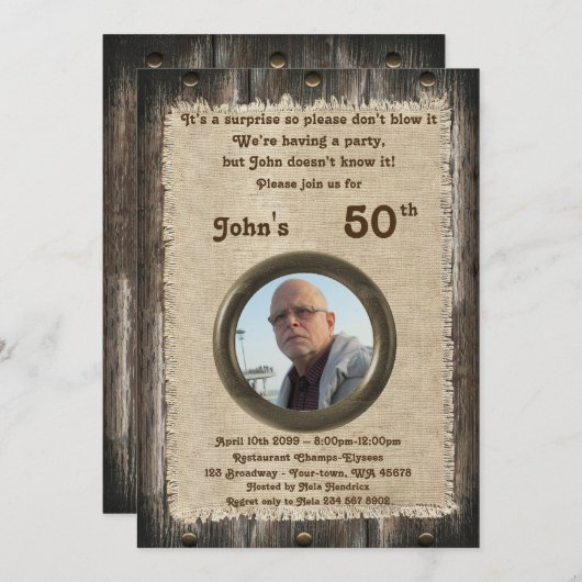 50th, Verjaardag man, elke leeftijd, hout, rustiek Kaart (Voorkant / Achterkant)