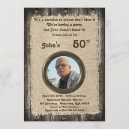 50th, Verjaardag man, elke leeftijd, hout, rustiek Kaart