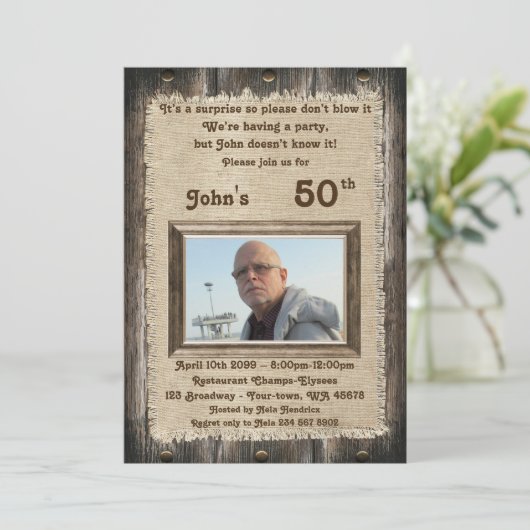 50th, Verjaardag Party man, elke leeftijd, hout, r Kaart (Staand voorkant)