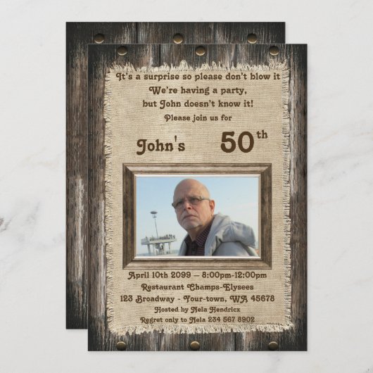 50th, Verjaardag Party man, elke leeftijd, hout, r Kaart (Voorkant / Achterkant)