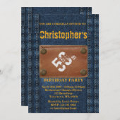 50th, Verjaardag Party Man, Uitnodiging Denim stij (Voorkant / Achterkant)