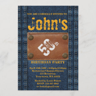 50th, Verjaardag Party Man, Uitnodiging Denim stij