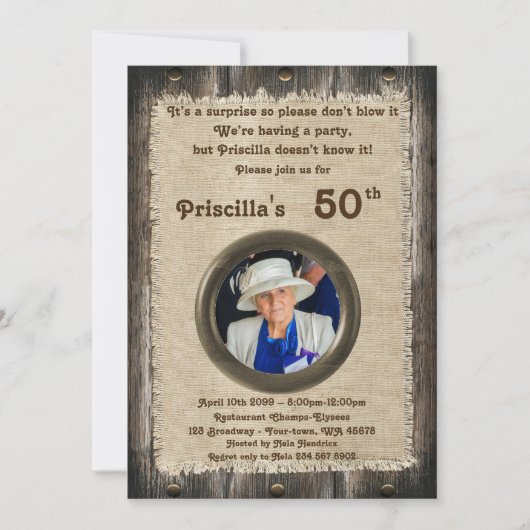 50th, Verjaardag Party vrouw, elke leeftijd, hout, Kaart (Voorkant)