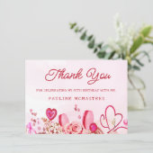 50th Verjaardag Roze Rose Swirly Heart Dank u (Staand voorkant)