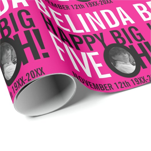 50th Verjaardag roze wit zwart fiveoh aangepaste f Cadeaupapier (Rol Hoek)