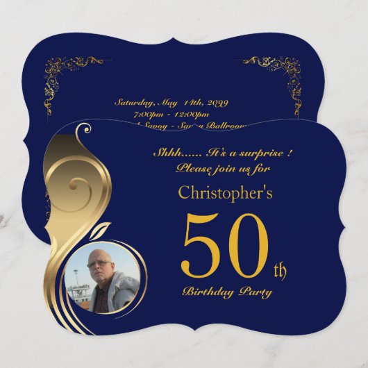 50th, Verjaardag Uitnodiging Man Anyage, Foto, all (Voorkant / Achterkant)