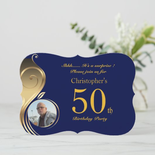 50th, Verjaardag Uitnodiging Man Anyage, Foto, all (Staand voorkant)