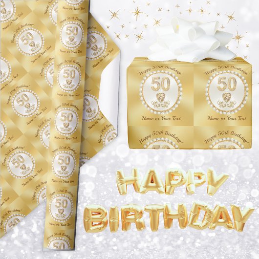 50th Verjaardag Wrapping Paper Roll, voor haar Cadeaupapier