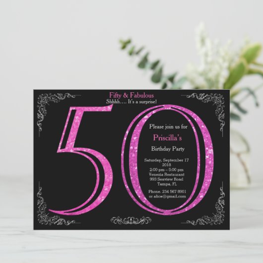 50th, Verjaardagsfeest, Vijftig, Gatsby, zwart zil Kaart (Staand voorkant)