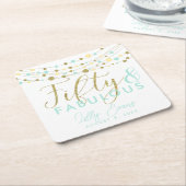 50th verjaardagsgoud en blauwgroen aangepaste onde kartonnen onderzetters (Schuin)