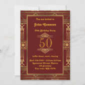 50th, Verjaardagsuitnodiging Man 50th, Gatsby stij Kaart (Voorkant)