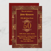 50th, Verjaardagsuitnodiging Man 50th, Gatsby stij Kaart (Voorkant / Achterkant)