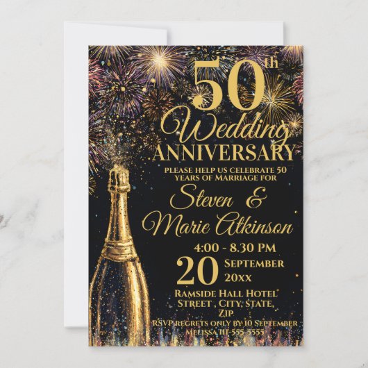 50th Wedding Anniversary Bubbly Celebration Gold Kaart (Voorkant)