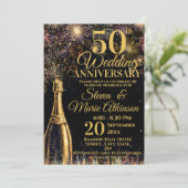 50th Wedding Anniversary Bubbly Celebration Gold Kaart (Staand voorkant)