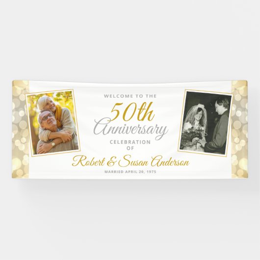 50th Wedding Anniversary Gold Bokeh Photo Welcome Spandoek (Horizontaal)