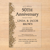 50th Wedding Anniversary Gold Faux Glitter  Acryl Uitnodigingen (Voorkant)