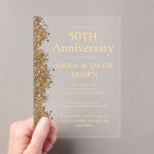 50th Wedding Anniversary Gold Faux Glitter  Acryl Uitnodigingen (Insitu (Draagbaar))