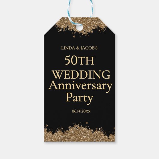 50th Wedding Anniversary Gold Faux Glitter  Cadeaulabel (Voorkant)