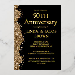 50th Wedding Anniversary Gold Faux Glitter  Folie Uitnodiging