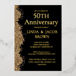 50th Wedding Anniversary Gold Faux Glitter  Folie Uitnodiging