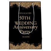50th Wedding Anniversary Gold Faux Glitter  Medium Cadeauzakje (Achterkant)