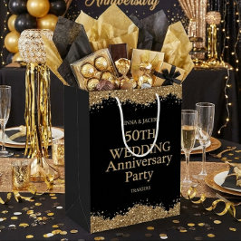 50th Wedding Anniversary Gold Faux Glitter  Medium Cadeauzakje