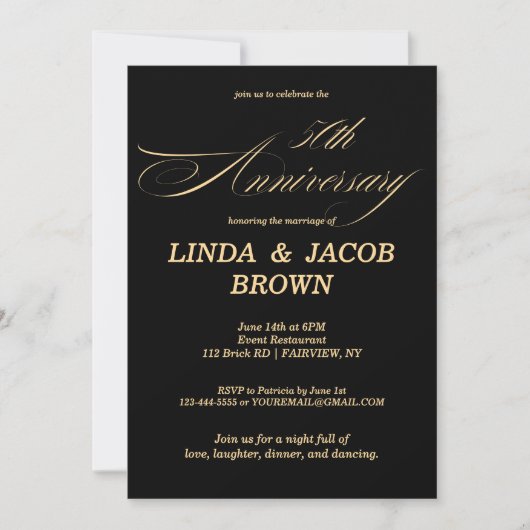 50th Wedding Anniversary Gold Faux Glitter Script Kaart (Voorkant)