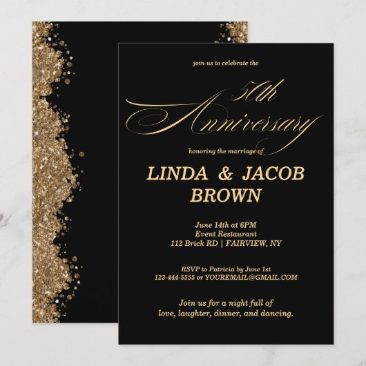 50th Wedding Anniversary Gold Faux Glitter Script Kaart (Voorkant / Achterkant)