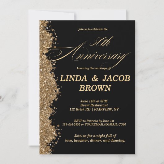 50th Wedding Anniversary Gold Faux Glitter Script Kaart (Voorkant)