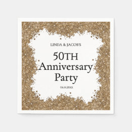 50th Wedding Anniversary Gold Faux Glitter  Servet