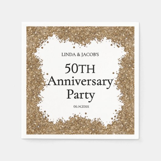 50th Wedding Anniversary Gold Faux Glitter Servet (Voorkant)