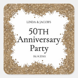 50th Wedding Anniversary Gold Faux Glitter  Vierkante Sticker