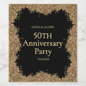 50th Wedding Anniversary Gold Faux Glitter  Wijn Etiket (Enkel label)