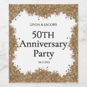 50th Wedding Anniversary Gold Faux Glitter  Wijn Etiket (Enkel label)
