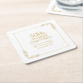50th Wedding Anniversary Gold Floral Frame Kartonnen Onderzetters (Schuin)