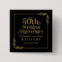 50th Wedding Anniversary Gold Floral Frame Vierkante Button 5,1 Cm