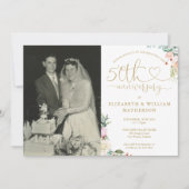 50th Wedding Anniversary Gold Heart Floral 2 Photo Kaart (Voorkant)