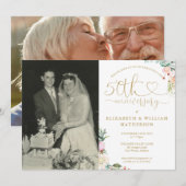 50th Wedding Anniversary Gold Heart Floral 2 Photo Kaart (Voorkant / Achterkant)