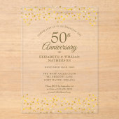 50th Wedding Anniversary Gold Love Hearts Confetti Acryl Uitnodigingen (Voorkant)