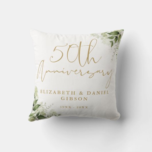 50th Wedding Anniversary Greenery Floral Kussen (Achterkant)