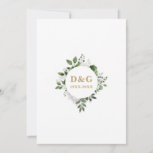 50th Wedding Anniversary Greenery Floral Monogram Kaart (Achterkant)