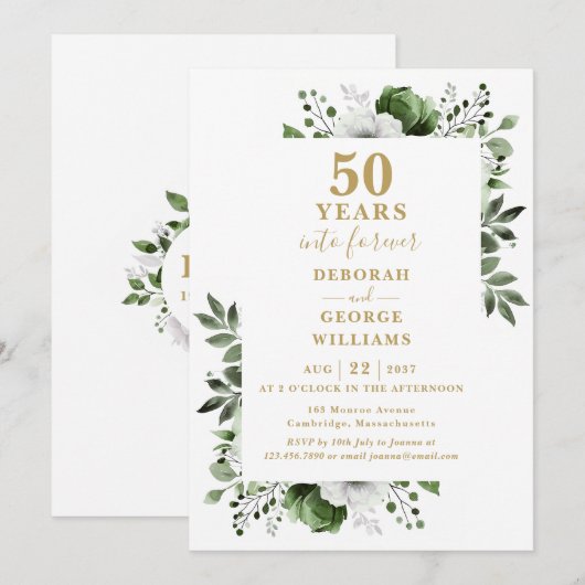50th Wedding Anniversary Greenery Floral Monogram Kaart (Voorkant / Achterkant)