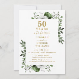 50th Wedding Anniversary Greenery Floral Monogram Kaart