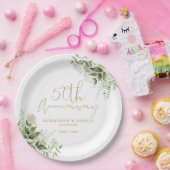 50th Wedding Anniversary Greenery Gold Script Papieren Bordje (Feest)