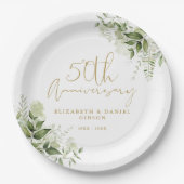 50th Wedding Anniversary Greenery Gold Script Papieren Bordje (Voorkant)