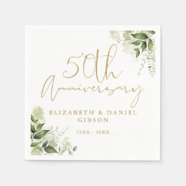 50th Wedding Anniversary Greenery Gold Script Servet