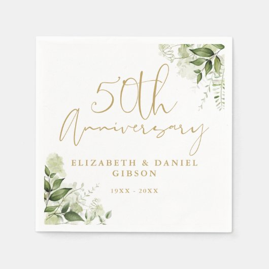 50th Wedding Anniversary Greenery Gold Script Servet (Voorkant)