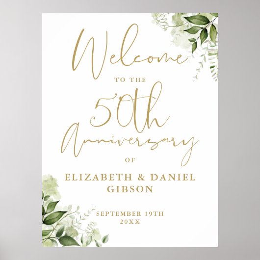 50th Wedding Anniversary Greenery Welcome Sign Poster (Voorkant)