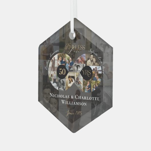50th Wedding Anniversary Infinity Photo Collage Glas Ornament (Voorkant links)